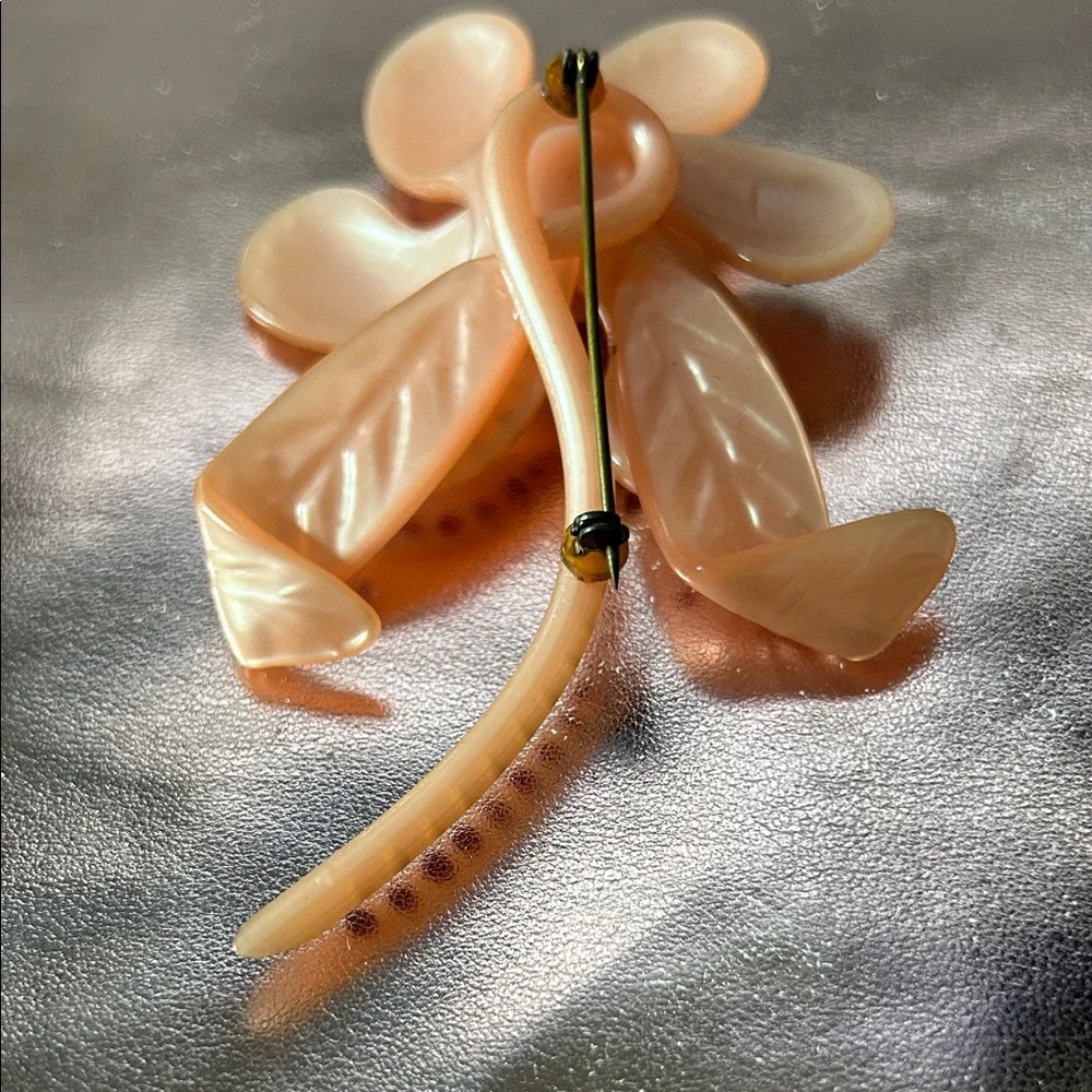 Vintage Peach Flower Brooch with Purple Accents #31031